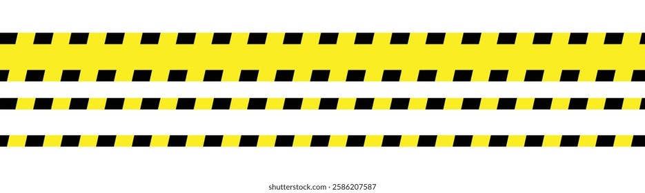 Black and yellow police stripe border, stop line, danger, warning, do not cross, caution tapes set. Set of danger caution tapes. Seamless caution and warning sign tape set.