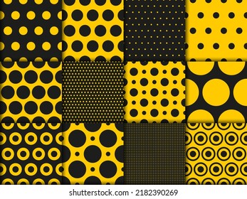 Collection de motifs harmonieux de polkadot noir et jaune