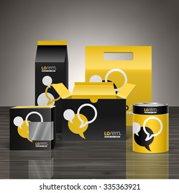 Black and yellow promotional package design for corporate identity with dialog clouds. Stationery set