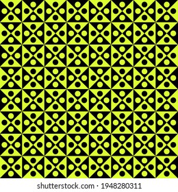 Black Yellow Quarters Squares Pattern. Simple Black And Yellow Tile With Circles. Vector Seamless Tile Squared Quarters. Checkered Board Yellow Color.