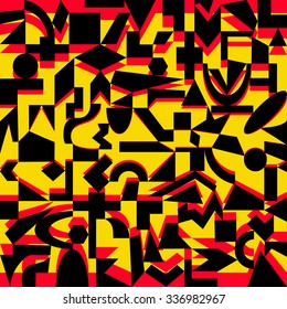 black, yellow, red pattern of geometric shapes