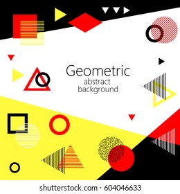 black yellow red white abstract geometric vector background, geometric elements, triangle, square, circle, rhombus, postcard