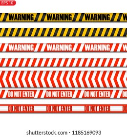Black and yellow and reg caution lines isolated. Realistic warning tapes. Danger signs. Vector background.