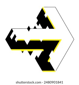 Black yellow right arrow with geometric and diamond as visual accent