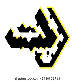 Black yellow right arrow with geometric and diamond as visual accent