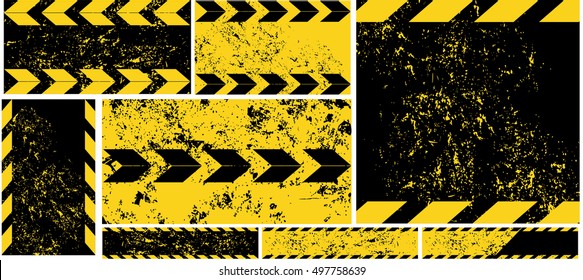 Black Yellow Road Sign diagonal Stripes on Grunge Background Automobile horizontal and vertical Banners Road Pattern Car Service Under Construction Set Car Narrow and wide Square and rectangular web 