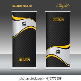 Black and yellow Roll up banner stand template vintage design flyer layout, advertisement, display