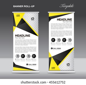 Black and yellow Roll up banner stand template  flyer design, display advertisement layout