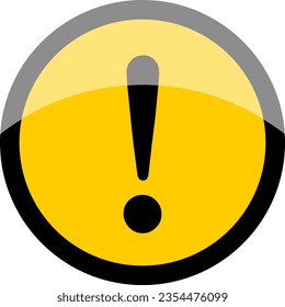 Black and Yellow Round Circle Warning or Attention Caution Sign with Exclamation Mark Icon and 3D Style Shiny Effect. Vector Image.