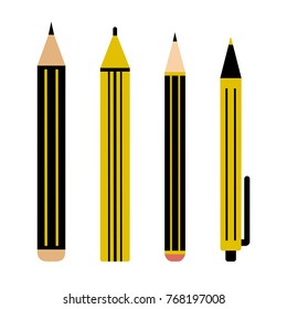 Black and yellow set of pencil, marker and pen. Vector illustration