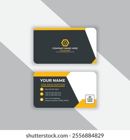 Black and yellow shape simple business card vector template.