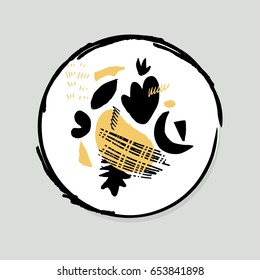 Black and yellow shapes in circle 
