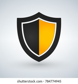 Black and yellow Shield Icon in trendy flat style isolated on white background. Shield symbol for your web site design, logo, app, UI. Vector