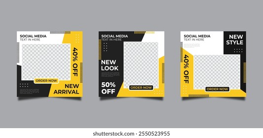  colección de conjunto de negocios digital de Anuncio de venta de redes sociales en negro y amarillo