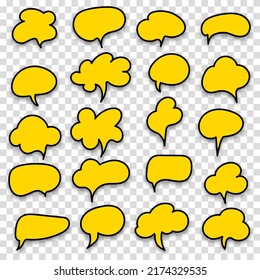 Black and yellow speech bubble sign set icon. Vector illustration on transparent background.