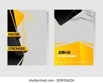 Black Yellow sport social media banner templates with unique style. Business brochure collection. Leaflet, A4 size flyer, book cover, presentation, card  template set for marketing.