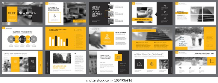 Black and yellow statistics or planning concept infographics set. Business design elements for presentation slide templates. For corporate report, advertising, booklet layout and poster design.