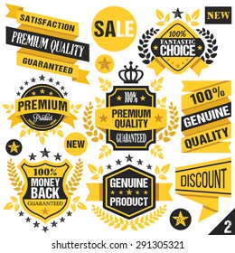 Black and yellow stickers, badges, labels and ribbons. Set 2