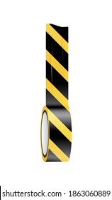 Black And Yellow Sticky Caution Tape Roll On White Background Realistic Vector Illustration