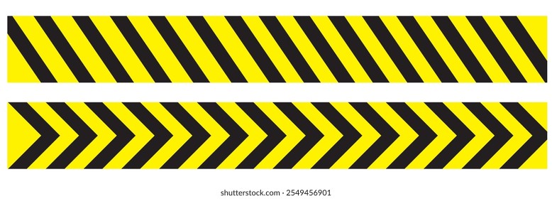 Black yellow striped banner wall Hazard industrial striped road warning Yellow black diagonal stripes Seamless pattern Vector