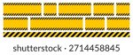 Black and yellow striped warning line set, square background, yellow and black diagonal stripes.