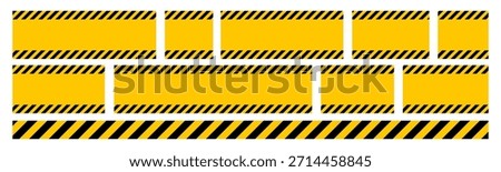 Black and yellow striped warning line set, square background, yellow and black diagonal stripes.