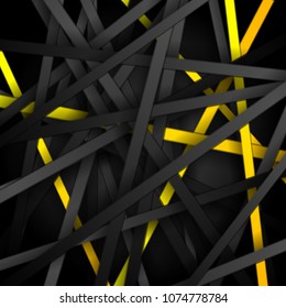 Black and yellow stripes abstract tech background. Vector design