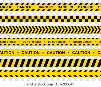 Black and yellow stripes. Barricade tape, Do not cross, police, crime danger line. Vector flat style cartoon illustration isolated on transparent background svg