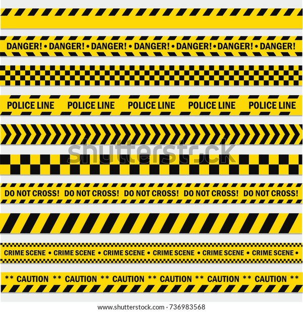Black and yellow stripes. Barricade tape, Do\
not cross, police, crime danger line, bright yellow official crime\
scene barrier tape. Vector flat style cartoon illustration isolated\
on white background