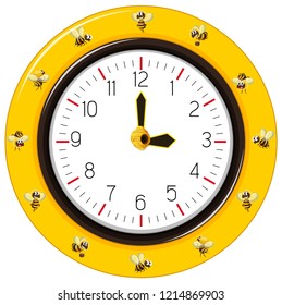 Ilustración del reloj de abejas de rayas negras y amarillas