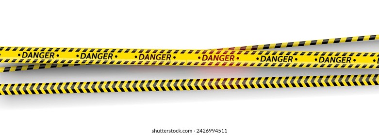 Black and yellow stripes set. Warning tapes. Danger signs.  Caution ,Barricade tape, Do not cross, police, scene barrier tape. Vector flat style cartoon illustration isolated on background