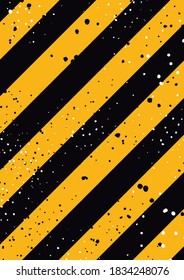 Black and yellow stripped hazard warning sign template with scratch texture. EPS10