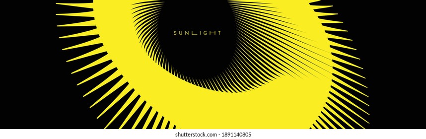 Black and yellow sunburst pattern. Sun ray or star burst. Radial lines background. Explosion vector illustration with copy space. 