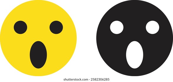 Black and yellow surprise emoji icon set . Wow icon . Surprised face icon vector