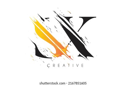 Black and Yellow SX Letter Logo with Vintage Grundge Cut Design. Destroyed Drawing Elegant Letter Icon Vector. 