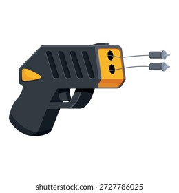 Black and yellow taser emitting two electric darts, offering personal protection against threats
