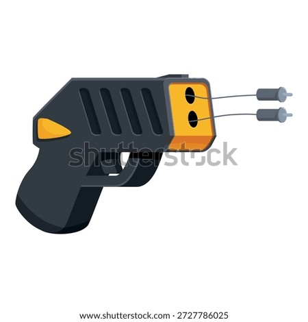 Black and yellow taser emitting two electric darts, offering personal protection against threats