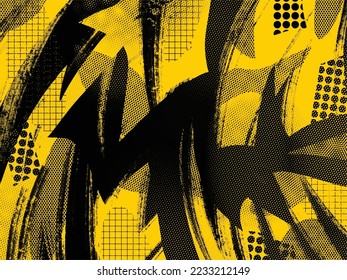 Black and yellow textured vector grungy background isolated. Wallpaper for social media post, poster, banner, greeting card, and other purposes.