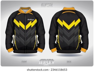 Black yellow traffic pattern design, illustration, textile background for sports t-shirt, football jersey shirt mockup for football club. consistent front view