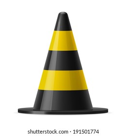 Black and yellow traffic pylon. Sign used for road safey during construction or accidents