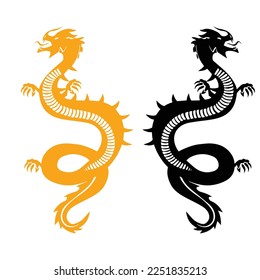 Black and yellow tribal dragon tattoo vector illustration