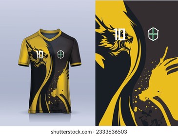 black yellow t-shirt sport design template with abstract pattern for soccer jersey. Sport uniform in front view. Tshirt mock up for sport club. Vector Illustration