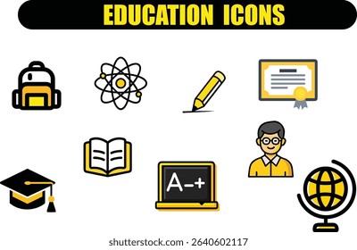 Black and Yellow Unified Education Icon – Flat Minimalist Style
