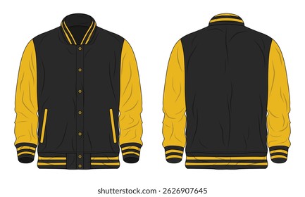 Black and yellow varsity jacket mockup front and back view