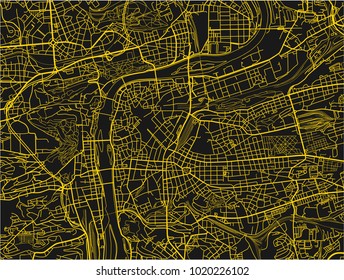 Black and yellow vector city map of Prague with well organized separated layers.