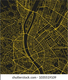 Black and yellow vector city map of Budapest with well organized separated layers.