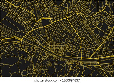 Black and yellow vector city map of Florence with well organized separated layers.