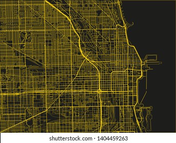 Black and yellow vector city map of Chicago with well organized separated layers.