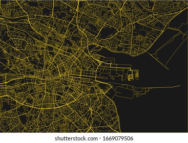 Black and yellow vector city map of Dublin with well organized separated layers.