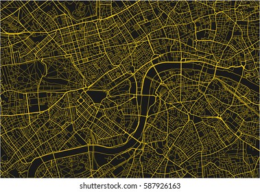 Schwarz-gelbe Vektorgrafik von London mit gut organisierten, getrennten Schichten.